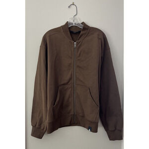 American Giant Mens Fleece Bomber Jacket Size M Cocoa Brown Full Zip Sweatshirt